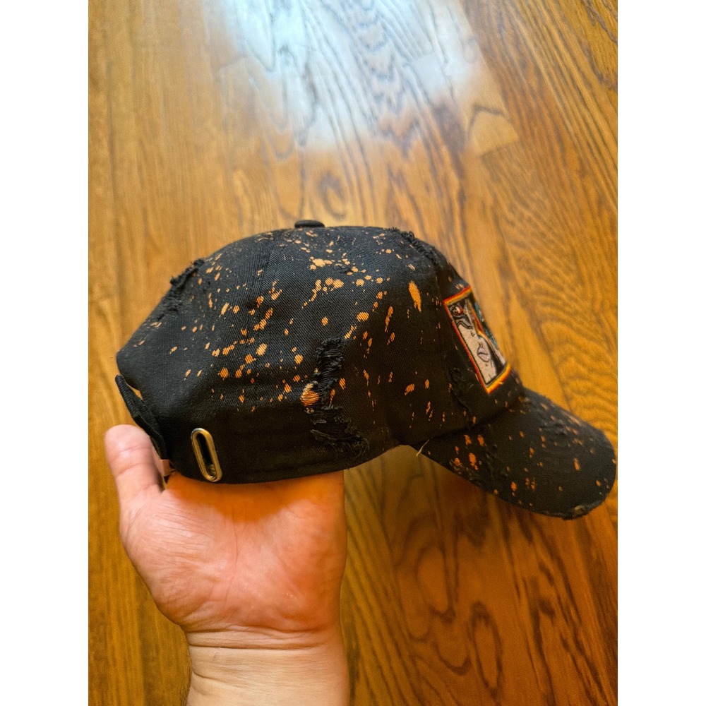 KISS Band Distressed Bleach Splatter Baseball Hat Black Orange Luxury Headwear - Picture 5 of 7